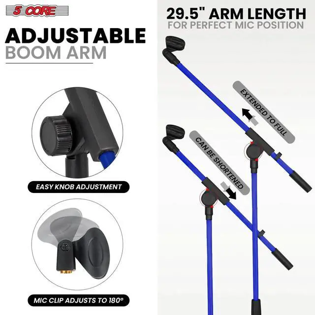 Alt view image 3 of 7 - 5 Core Tripod Mic Stand Adjustable Holder Floor Microphone Boom Arm