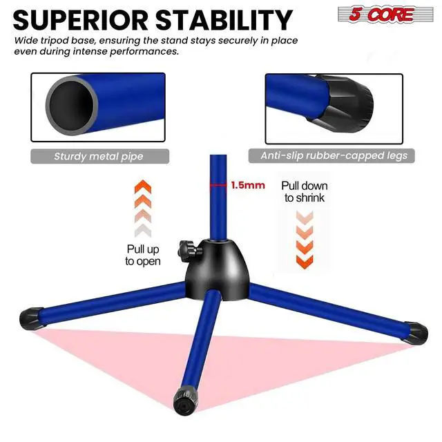 Alt view image 6 of 7 - 5 Core Tripod Mic Stand Adjustable Holder Floor Microphone Boom Arm