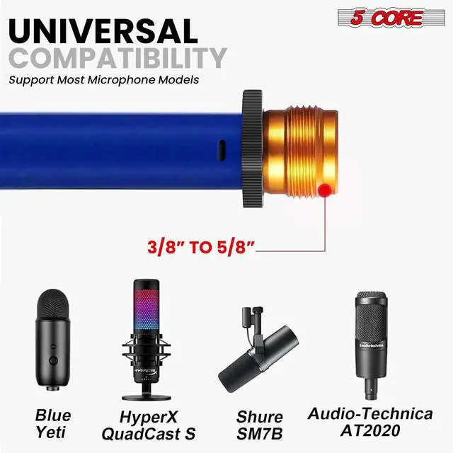 Alt view image 4 of 7 - 5 Core Tripod Mic Stand Adjustable Holder Floor Microphone Boom Arm