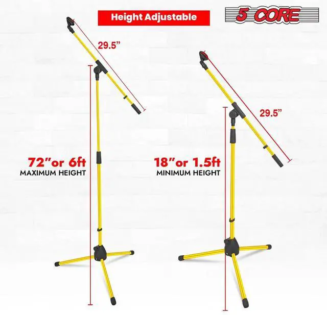 Alt view image 3 of 8 - 5 Core Tripod Mic Stand Adjustable Holder Floor Microphone Boom Arm - MS 080 YLW