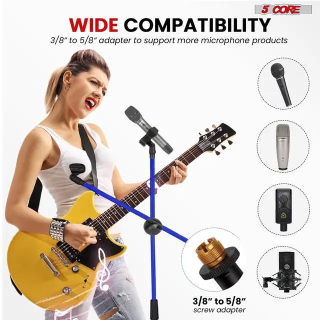 Alt view image 7 of 7 - 5 Core Mic Stand 2 Pcs Floor Height Adjustable Tripod Microphone Stands w Extending Telescoping Boom Arm