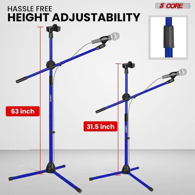 Alt view image 3 of 7 - 5 Core Mic Stand 4 Pcs Floor Height Adjustable Tripod Microphone Stands w Extending Telescoping Boom Arm