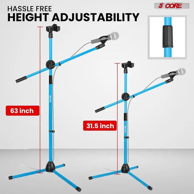 Alt view image 2 of 7 - 5 Core Mic Stand Floor Height 4Pcs Adjustable Tripod Microphone Stands w Extending Telescoping Boom Arm