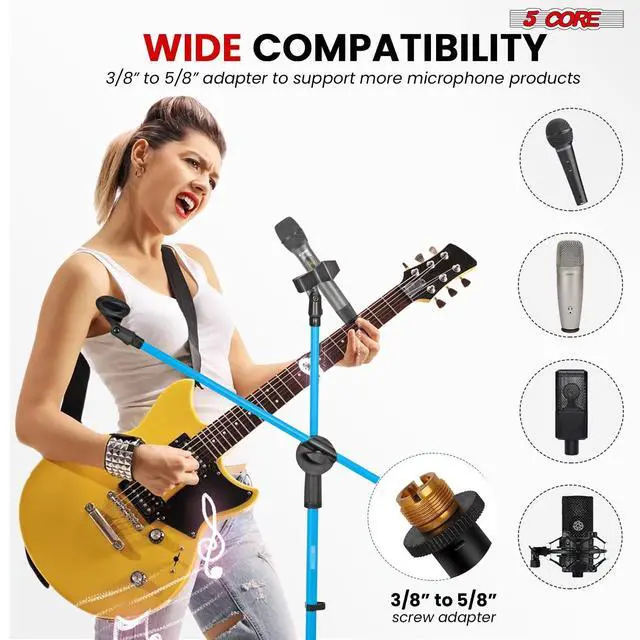 Alt view image 7 of 7 - 5 Core Mic Stand Floor Height 4Pcs Adjustable Tripod Microphone Stands w Extending Telescoping Boom Arm