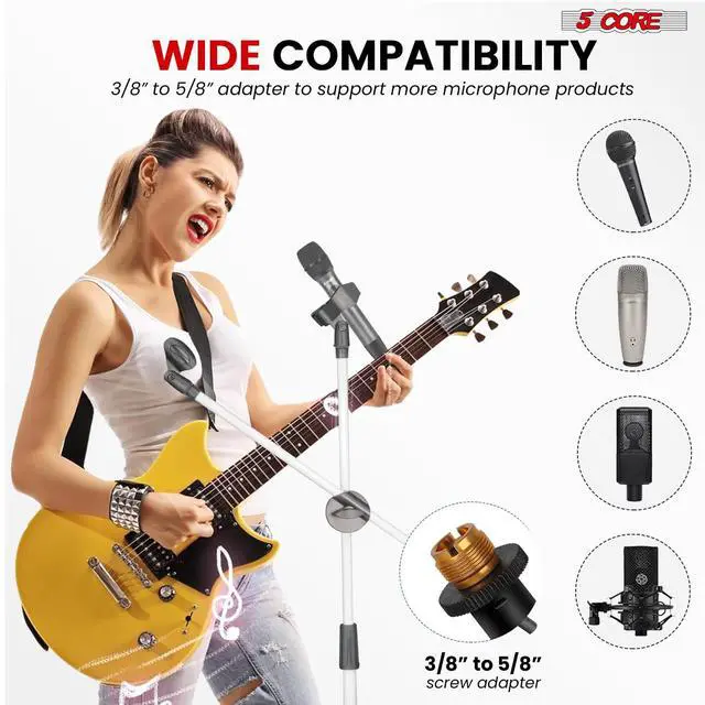 Alt view image 7 of 7 - 5 Core Microphone Stand Floor Pair Universal Adjustable 63" Tripod Mic Stands w Boom Arm