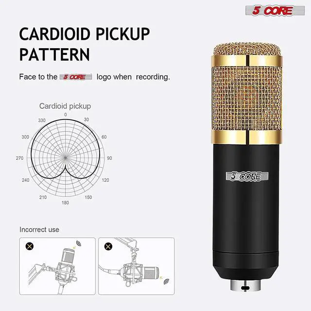 Alt view image 2 of 7 - 5 Core Recording Microphone Podcast Bundle Professional Condenser Cardioid Mic Kit w Boom Arm RM 8 BG