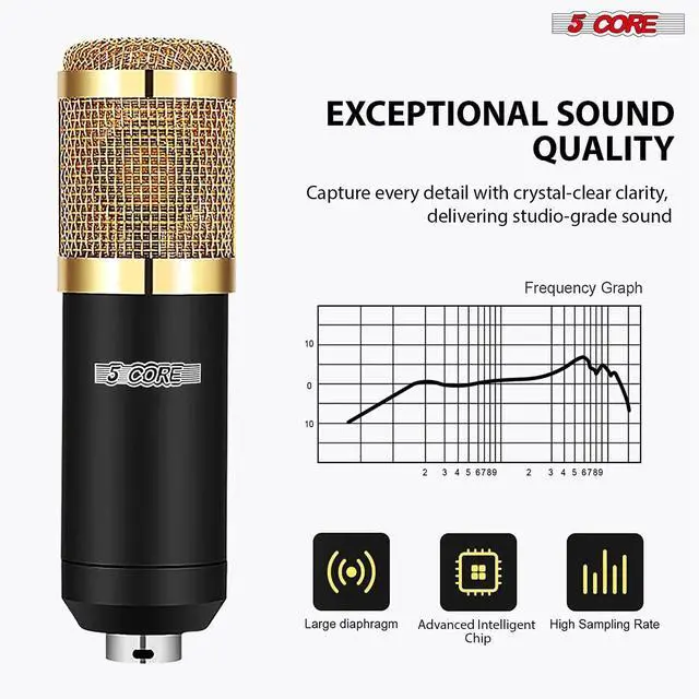 Alt view image 5 of 7 - 5 Core Recording Microphone Podcast Bundle Professional Condenser Cardioid Mic Kit w Boom Arm RM 8 BG
