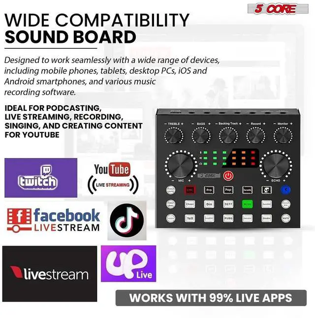 Alt view image 3 of 7 - 5 Core Recording Microphone Podcast Bundle Professional Condenser Cardioid Mic Kit w Boom Arm RM 8 BG