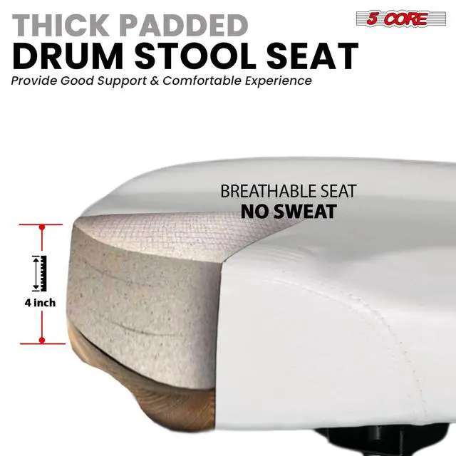 Alt view image 2 of 7 - 5 Core Drum Throne w Backrest 4" Padded Stool Adjustable 24.5" Drummer Chair w 441Lb Capacity
