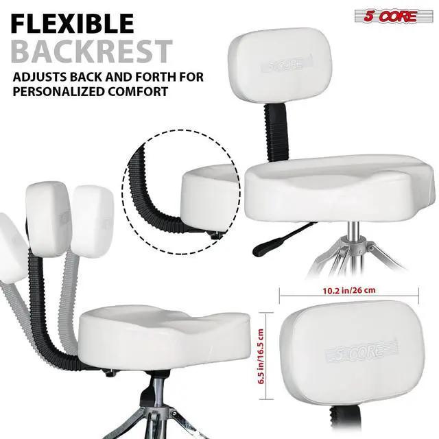 Alt view image 6 of 7 - 5 Core Drum Throne w Backrest 4" Padded Stool Adjustable 24.5" Drummer Chair w 441Lb Capacity