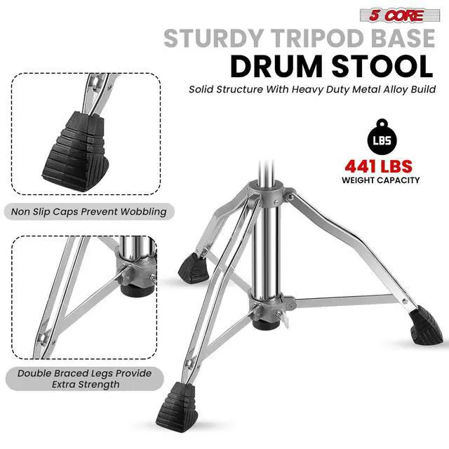Alt view image 5 of 7 - 5 Core Drum Throne w Backrest 4" Padded Stool Adjustable 24.5" Drummer Chair w 441Lb Capacity