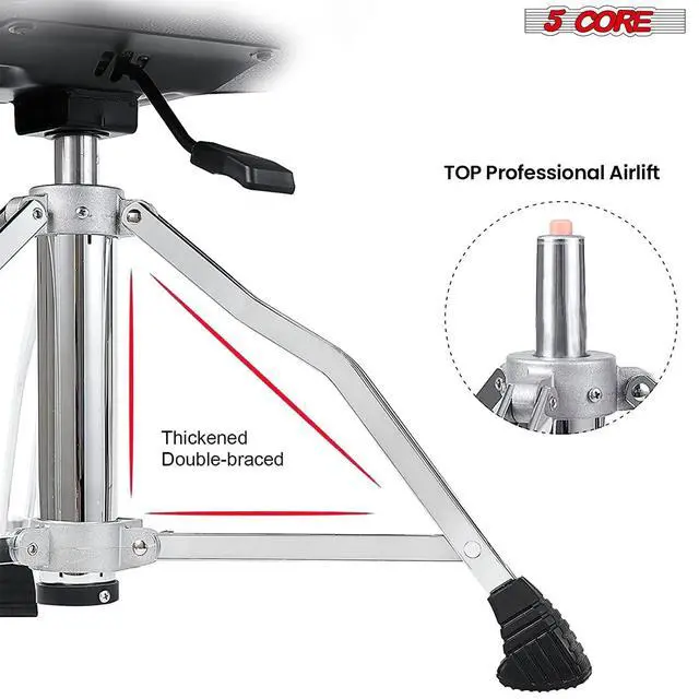 Alt view image 7 of 7 - 5 Core Drum Throne w Backrest 4" Padded Stool Adjustable 24.5" Drummer Chair w 441Lb Capacity