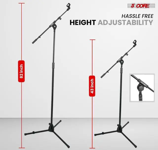 Alt view image 2 of 7 - 5 Core Mic Stand 2Pcs Adjustable Microphone Stands Floor w 180° Rotating Telescoping Metal Boom Arm