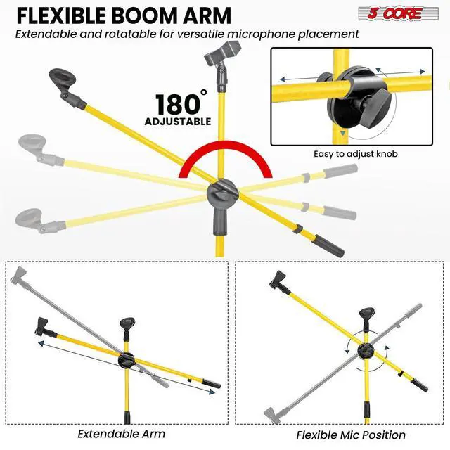 Alt view image 3 of 7 - 5 Core Microphone Stand Floor 4Pcs Universal Adjustable 63" Tripod Mic Stands w Boom Arm