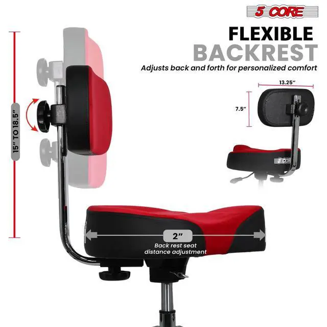 Alt view image 4 of 7 - 5 Core Drum Throne w Backrest 4" Padded Stool Adjustable 24.5" Drummer Chair w 441Lb Capacity
