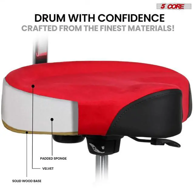 Alt view image 5 of 7 - 5 Core Drum Throne w Backrest 4" Padded Stool Adjustable 24.5" Drummer Chair w 441Lb Capacity