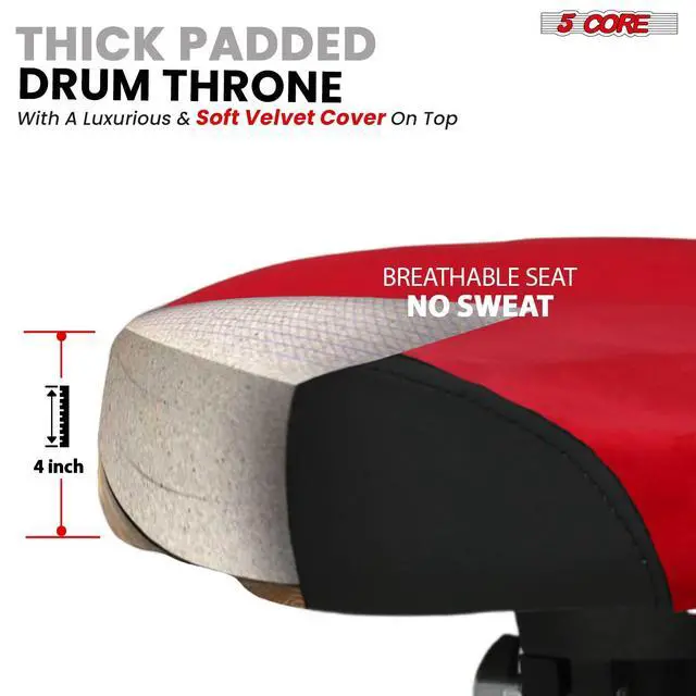 Alt view image 2 of 7 - 5 Core Drum Throne w Backrest 4" Padded Stool Adjustable 24.5" Drummer Chair w 441Lb Capacity