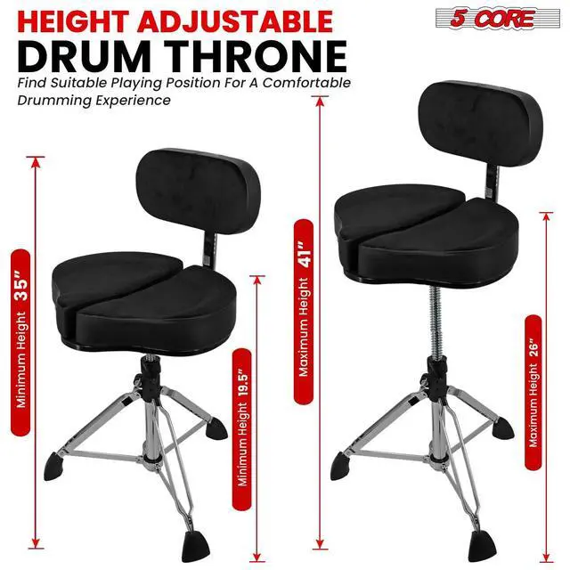 Alt view image 4 of 7 - 5 Core Drum Throne Padded Guitar Stool Backrest Drummer Seat for Adults & Kids