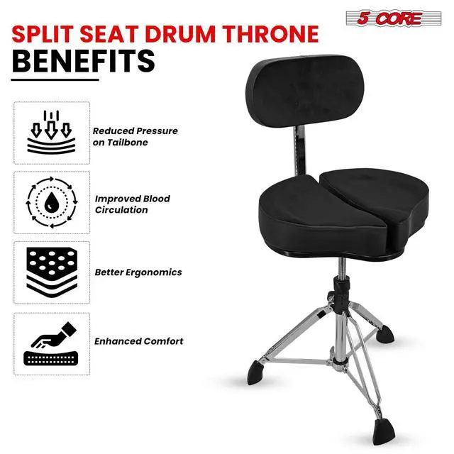 Alt view image 5 of 7 - 5 Core Drum Throne Padded Guitar Stool Backrest Drummer Seat for Adults & Kids