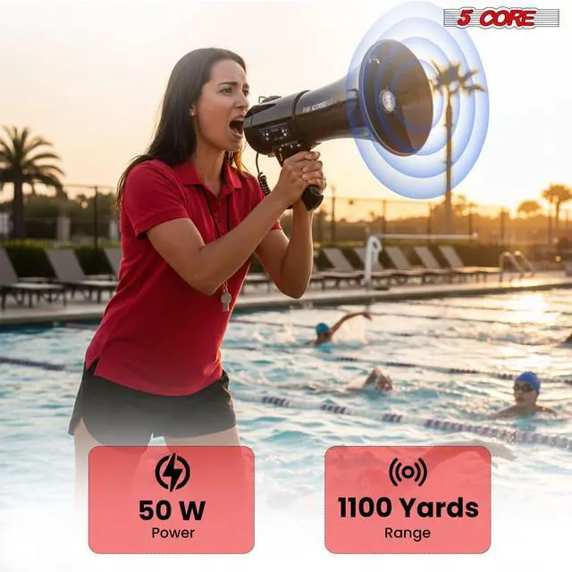 Alt view image 2 of 7 - 5 Core Megaphone Bullhorn 50W Speaker w Bluetooth Siren Adjustable Volume Loud Portable PA System