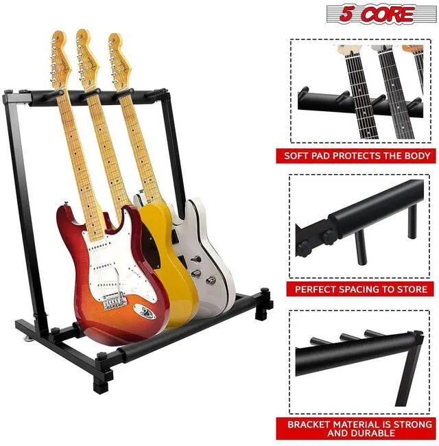 Alt view image 4 of 7 - 5 Core Guitar Rack Stand 3 Multi Guitars Holder Storage Stands for Acoustic Electric and Bass Soporte Para Guitarra - GRack 3N1