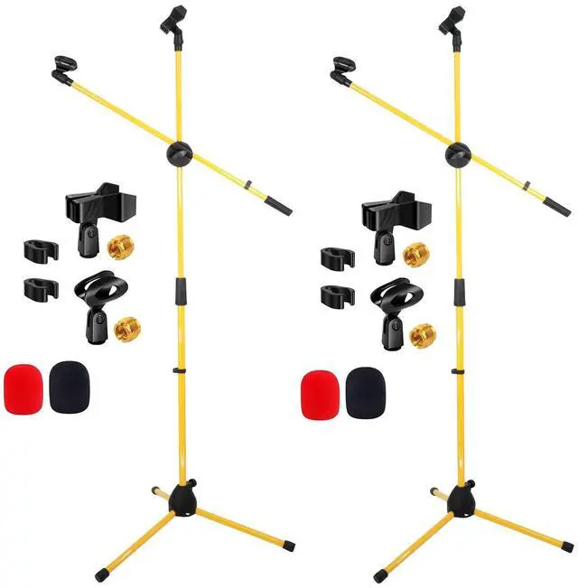 Main image of 5 Core Dual Microphone Stand 2 Pack, Adjustable Tripod Floor Stand with Boom Arm, Yellow