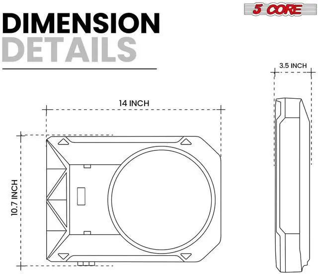 Alt view image 5 of 7 - 5 Core Inc. 10 inch Slim Under Seat Car Audio Subwoofer 800W Active Powered Under-Seat Built in Amplifier Truck Sub Woofer in Enclosure Box + Wiring Kit & Remote Control BTUBE UNDR ST 150