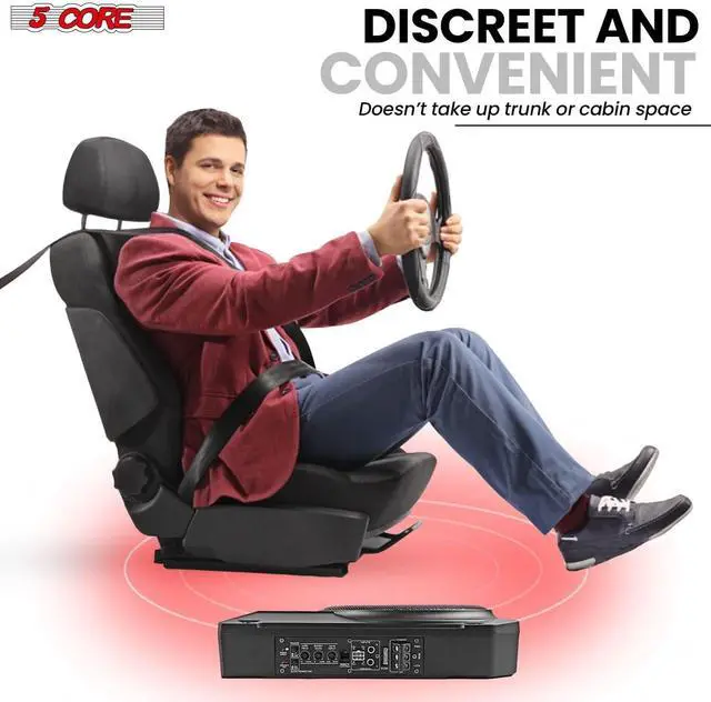 Alt view image 7 of 7 - 5 Core Inc. 10 inch Slim Under Seat Car Audio Subwoofer 800W Active Powered Under-Seat Built in Amplifier Truck Sub Woofer in Enclosure Box + Wiring Kit & Remote Control BTUBE UNDR ST 150