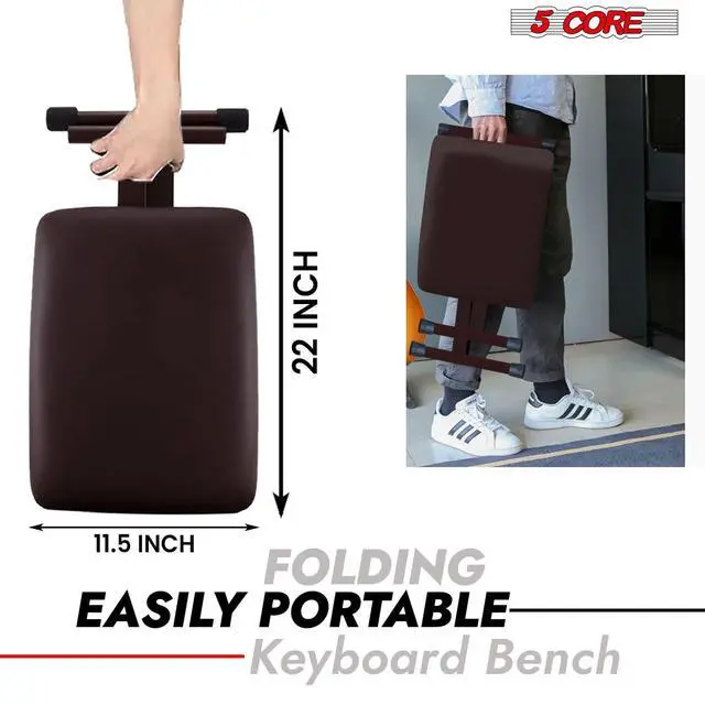 Alt view image 6 of 7 - 5 Core Keyboard Bench 2 Inch Padded Cushioned Piano Stool Height Adjustable Guitar Seat Folding Portable Musician Chair w Nonslip Rubber Feet Black - KBB 02 BLK