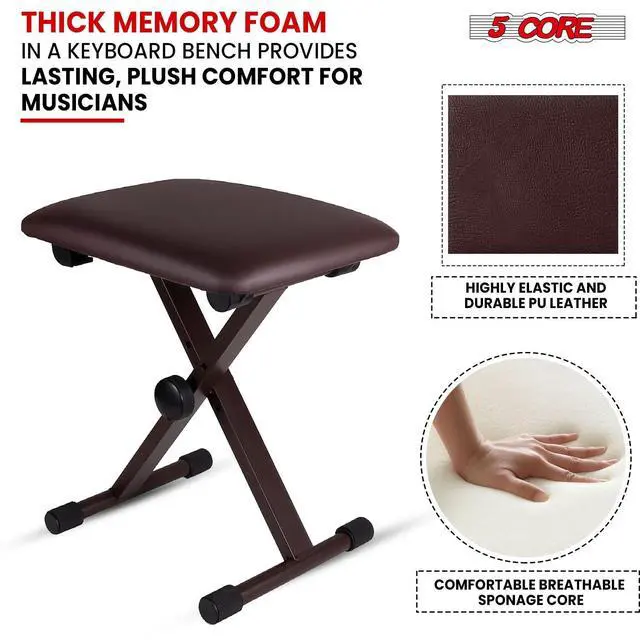 Alt view image 7 of 7 - 5 Core Keyboard Bench 2 Inch Padded Cushioned Piano Stool Height Adjustable Guitar Seat Folding Portable Musician Chair w Nonslip Rubber Feet Black - KBB 02 BLK