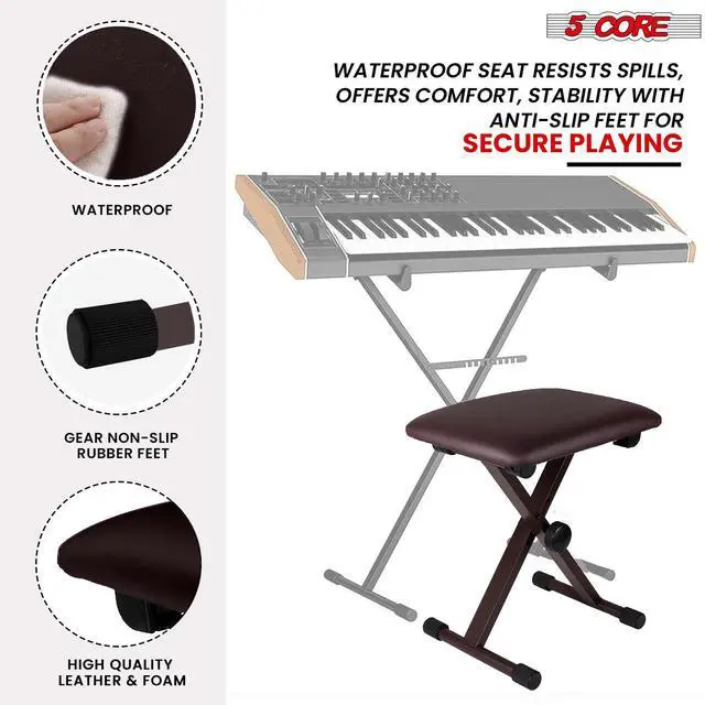 Alt view image 4 of 7 - 5 Core Keyboard Bench 2 Inch Padded Cushioned Piano Stool Height Adjustable Guitar Seat Folding Portable Musician Chair w Nonslip Rubber Feet Black - KBB 02 BLK
