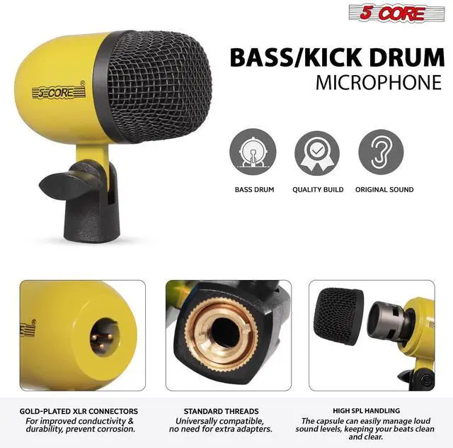 Alt view image 2 of 7 - 5 Core Drum Microphone Kit 9Pc All Metal Drummer Mics Tom/Snare & Cymbals Wired Instrument Drums Set