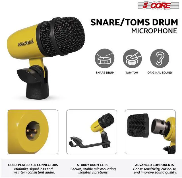 Alt view image 3 of 7 - 5 Core Drum Microphone Kit 9Pc All Metal Drummer Mics Tom/Snare & Cymbals Wired Instrument Drums Set