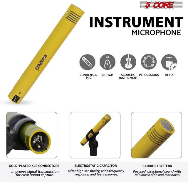 Alt view image 4 of 7 - 5 Core Drum Microphone Kit 9Pc All Metal Drummer Mics Tom/Snare & Cymbals Wired Instrument Drums Set