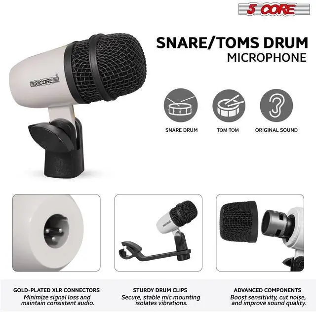 Alt view image 3 of 7 - 5 Core Drum Microphone Kit 7Pc All Metal Drummer Mics Tom/Snare & Cymbals Wired Instrument Drums Set