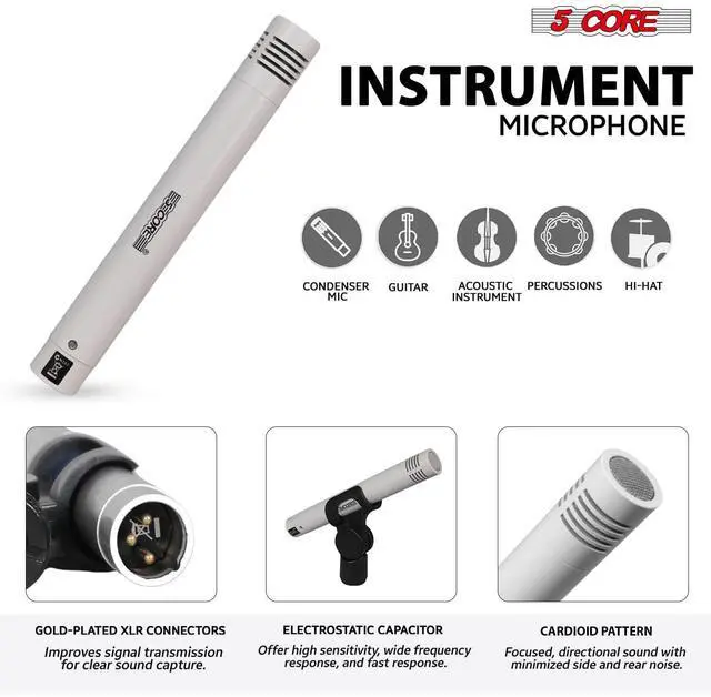 Alt view image 4 of 7 - 5 Core Drum Microphone Kit 7Pc All Metal Drummer Mics Tom/Snare & Cymbals Wired Instrument Drums Set