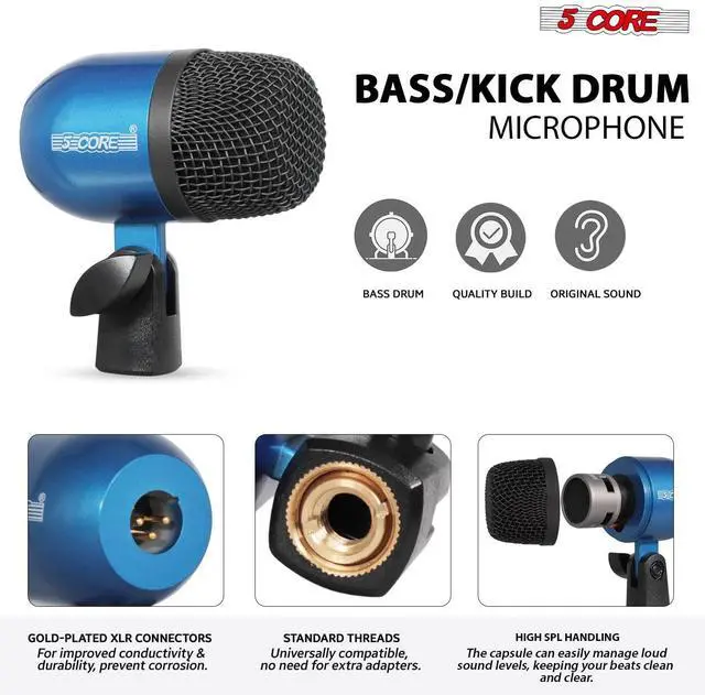 Alt view image 2 of 7 - 5 Core Drum Microphone Kit 7Pc All Metal Drummer Mics Tom/Snare & Cymbals Wired Instrument Drums Set