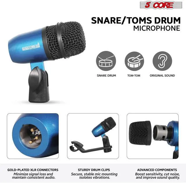 Alt view image 3 of 7 - 5 Core Drum Microphone Kit 7Pc All Metal Drummer Mics Tom/Snare & Cymbals Wired Instrument Drums Set