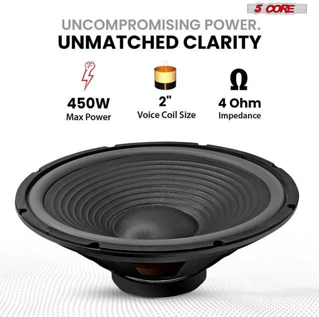 Alt view image 3 of 7 - 5 Core 15 Inch Guitar Speaker Replacement 450W 4 Ohm Low Distortion for Electric Guitar Amp Cabinet