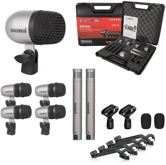 Main image of 5 Core Drum Microphone Kit 7Pc All Metal Drummer Mics Tom/Snare & Cymbals Wired Instrument Drums Set