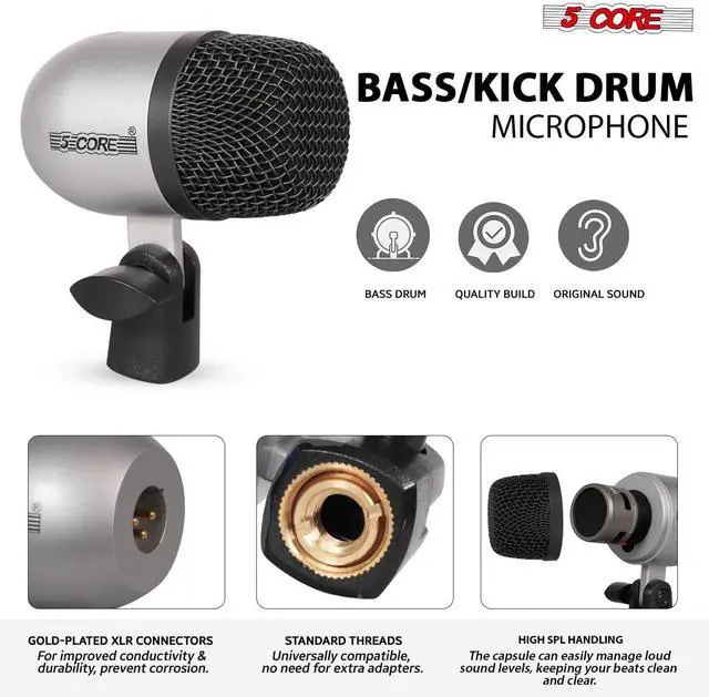 Alt view image 2 of 7 - 5 Core Drum Microphone Kit 7Pc All Metal Drummer Mics Tom/Snare & Cymbals Wired Instrument Drums Set