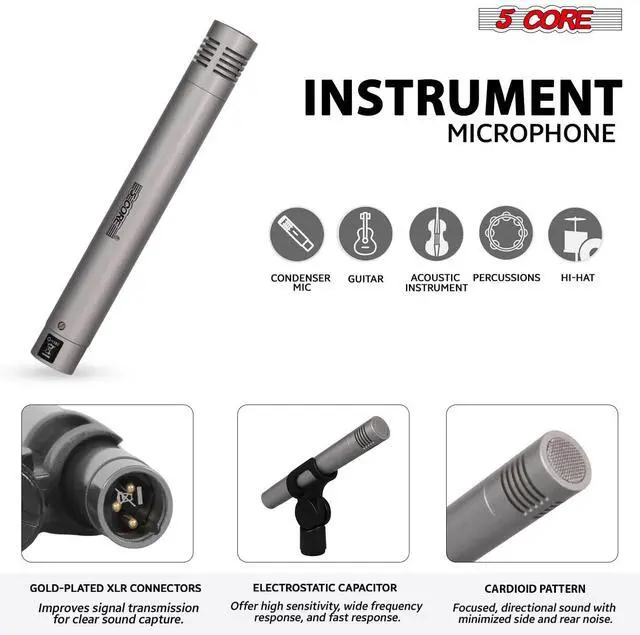 Alt view image 4 of 7 - 5 Core Drum Microphone Kit 7Pc All Metal Drummer Mics Tom/Snare & Cymbals Wired Instrument Drums Set