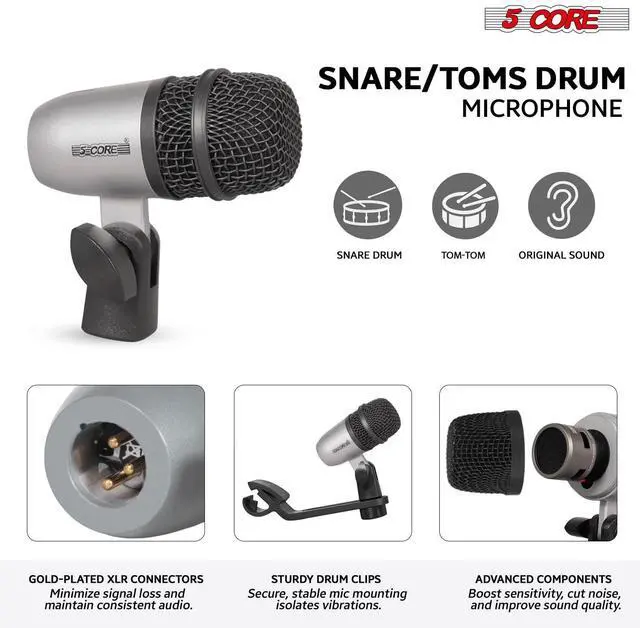 Alt view image 3 of 7 - 5 Core Drum Microphone Kit 7Pc All Metal Drummer Mics Tom/Snare & Cymbals Wired Instrument Drums Set