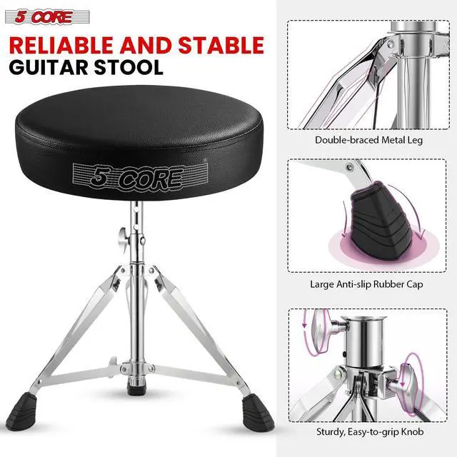 Alt view image 2 of 7 - 5 Core Drum Throne Adjustable Guitar Stool Padded Seat + Drum Practice Pad Snare Drumming Stand