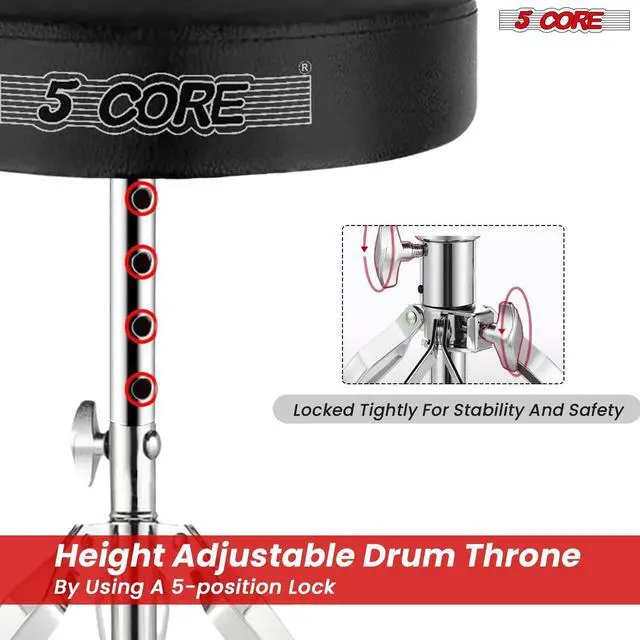 Alt view image 4 of 7 - 5 Core Drum Throne Adjustable Guitar Stool Padded Seat + Drum Practice Pad Snare Drumming Stand