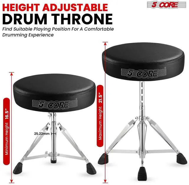 Alt view image 7 of 7 - 5 Core Drum Throne Adjustable Guitar Stool Padded Seat + Drum Practice Pad Snare Drumming Stand