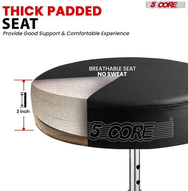 Alt view image 5 of 7 - 5 Core Drum Throne Adjustable Guitar Stool Padded Seat + Drum Practice Pad Snare Drumming Stand