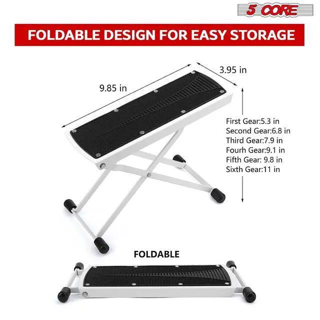 Alt view image 4 of 7 - 5 Core Guitar Foot Stool Height Adjustable Folding Leg Rest Classical Footrest