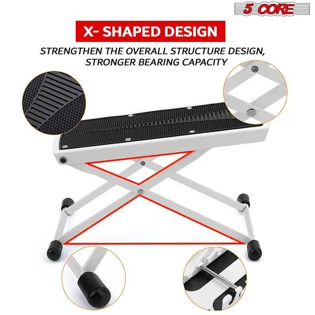 Alt view image 6 of 7 - 5 Core Guitar Foot Stool Height Adjustable Folding Leg Rest Classical Footrest