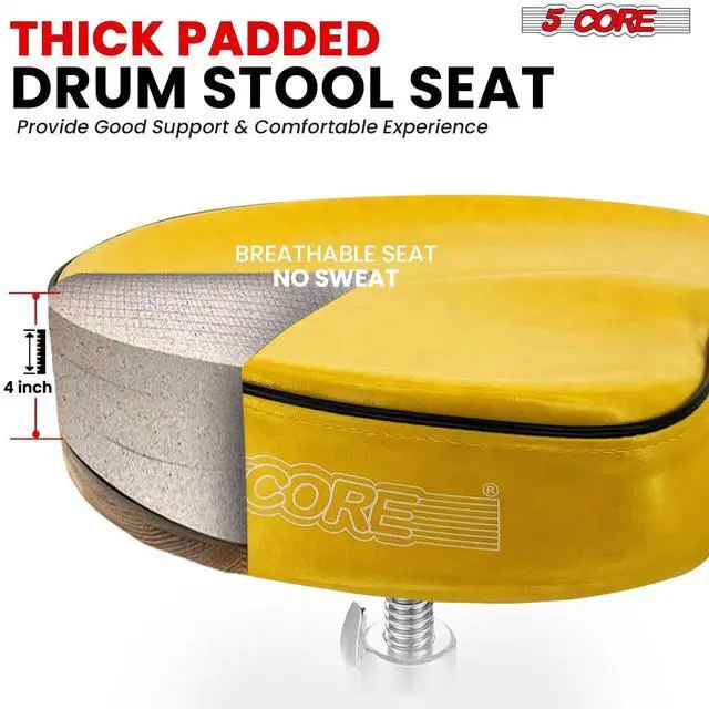 Alt view image 2 of 7 - 5 Core Drum Throne Padded Guitar Stool Adjustable Heavy Duty Music Chair Seat Universal for Adults & Kids with Anti Slip Rubber Feet - DS CH YLW SDL HD